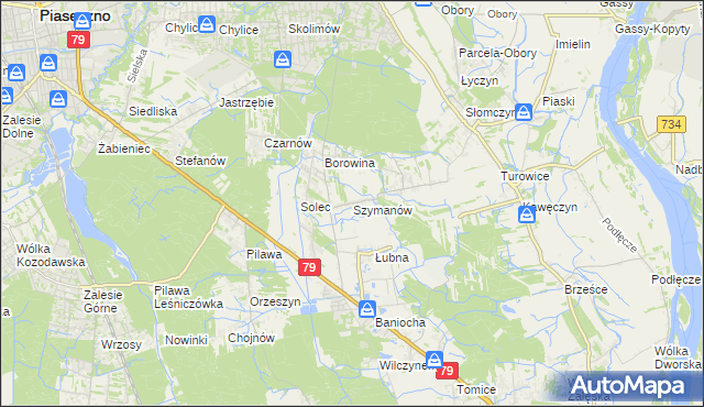 mapa Szymanów gmina Góra Kalwaria, Szymanów gmina Góra Kalwaria na mapie Targeo