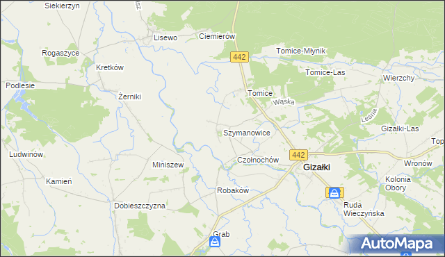 mapa Szymanowice gmina Gizałki, Szymanowice gmina Gizałki na mapie Targeo