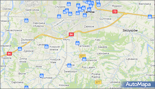 mapa Tarnowiec gmina Tarnów, Tarnowiec gmina Tarnów na mapie Targeo