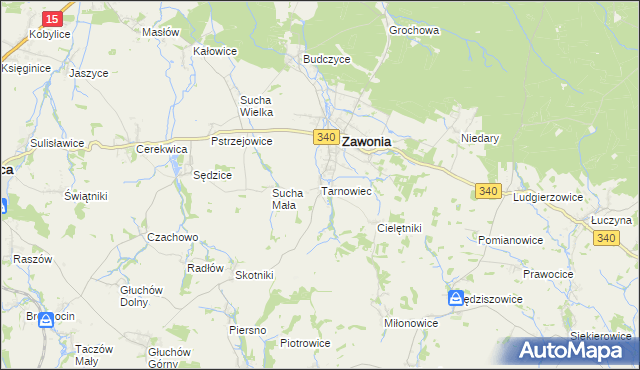 mapa Tarnowiec gmina Zawonia, Tarnowiec gmina Zawonia na mapie Targeo