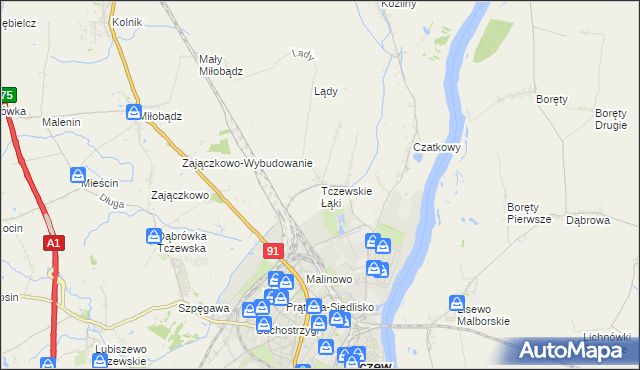 mapa Tczewskie Łąki, Tczewskie Łąki na mapie Targeo