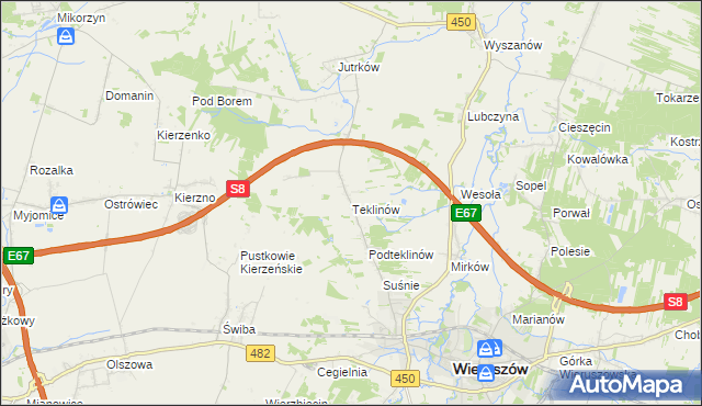 mapa Teklinów gmina Wieruszów, Teklinów gmina Wieruszów na mapie Targeo