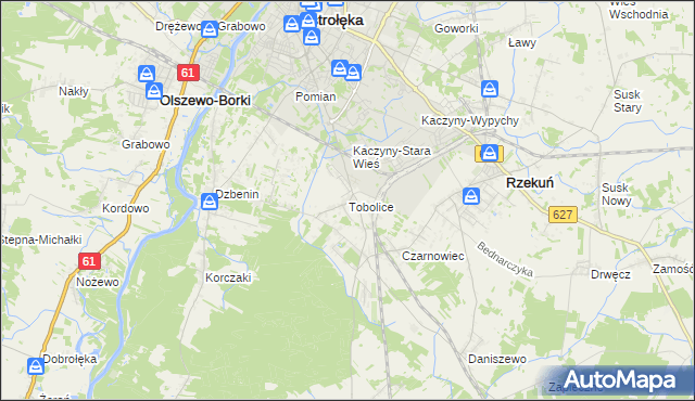 mapa Tobolice gmina Rzekuń, Tobolice gmina Rzekuń na mapie Targeo