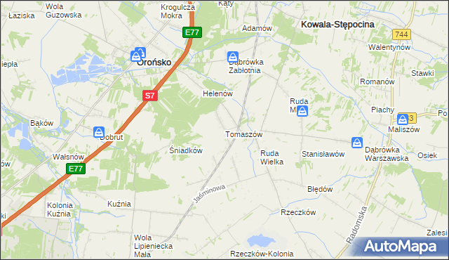 mapa Tomaszów gmina Orońsko, Tomaszów gmina Orońsko na mapie Targeo