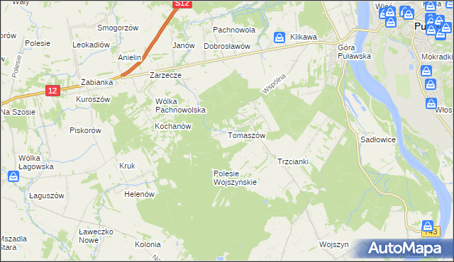 mapa Tomaszów gmina Puławy, Tomaszów gmina Puławy na mapie Targeo