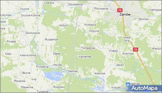 mapa Tomaszów gmina Żarnów, Tomaszów gmina Żarnów na mapie Targeo