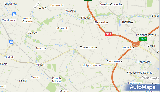 mapa Tomaszowice gmina Jastków, Tomaszowice gmina Jastków na mapie Targeo
