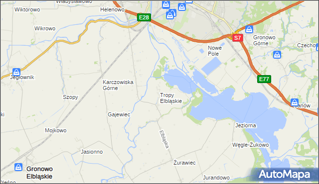 mapa Tropy Elbląskie, Tropy Elbląskie na mapie Targeo