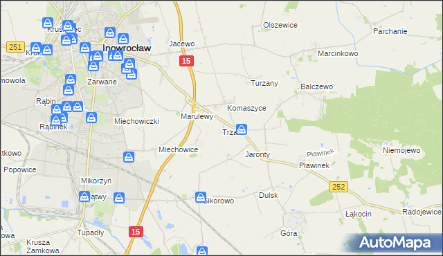 mapa Trzaski gmina Inowrocław, Trzaski gmina Inowrocław na mapie Targeo