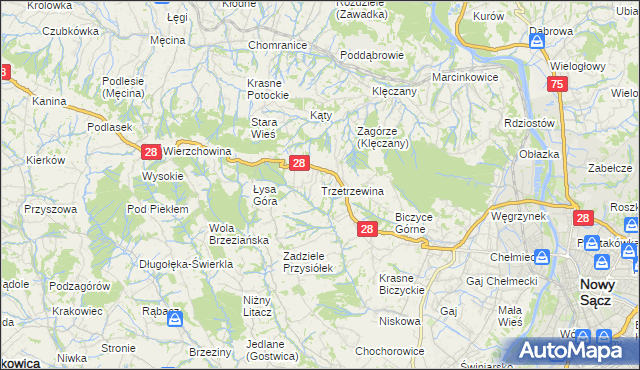 mapa Trzetrzewina, Trzetrzewina na mapie Targeo