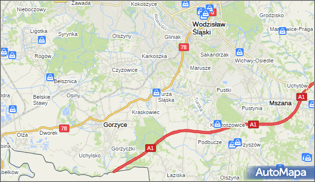 mapa Turza Śląska, Turza Śląska na mapie Targeo