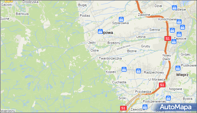 mapa Twardorzeczka, Twardorzeczka na mapie Targeo