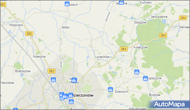 mapa Uciechów gmina Dzierżoniów, Uciechów gmina Dzierżoniów na mapie Targeo