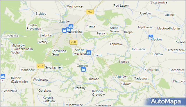 mapa Ujazd gmina Iwaniska, Ujazd gmina Iwaniska na mapie Targeo