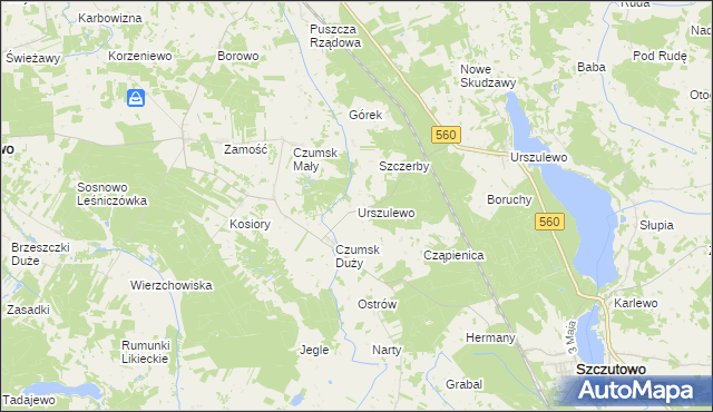 mapa Urszulewo gmina Rogowo, Urszulewo gmina Rogowo na mapie Targeo