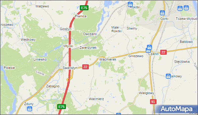mapa Waćmierek, Waćmierek na mapie Targeo
