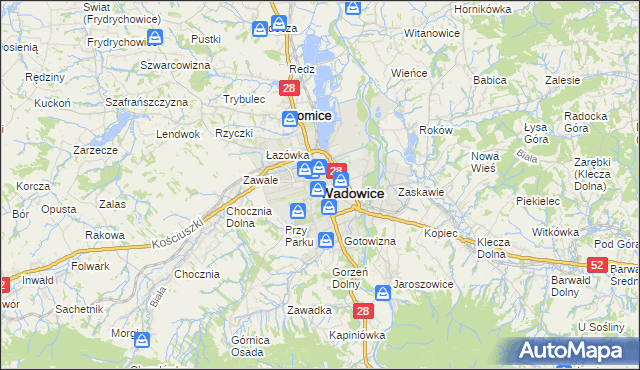 mapa Wadowice, Wadowice na mapie Targeo