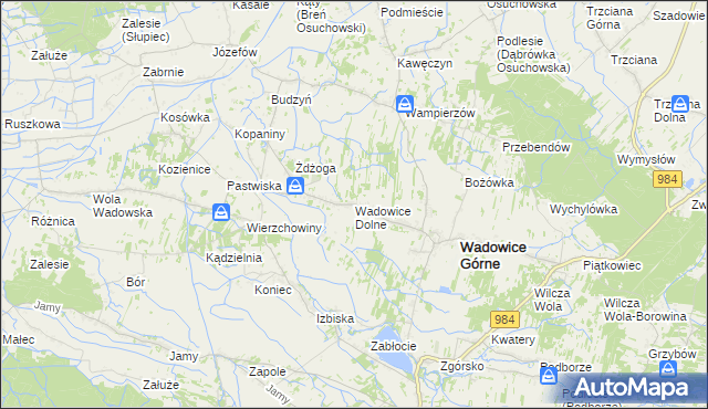 mapa Wadowice Dolne, Wadowice Dolne na mapie Targeo