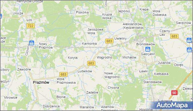 mapa Wągrodno gmina Prażmów, Wągrodno gmina Prażmów na mapie Targeo