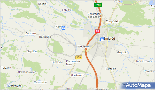 mapa Węglewo gmina Żmigród, Węglewo gmina Żmigród na mapie Targeo