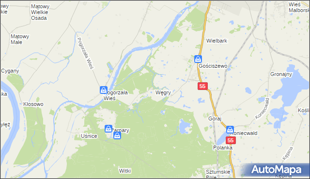 mapa Węgry gmina Sztum, Węgry gmina Sztum na mapie Targeo