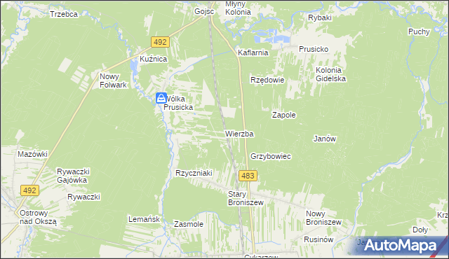 mapa Wierzba gmina Nowa Brzeźnica, Wierzba gmina Nowa Brzeźnica na mapie Targeo