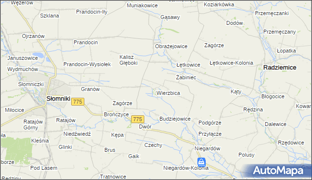 mapa Wierzbica gmina Radziemice, Wierzbica gmina Radziemice na mapie Targeo