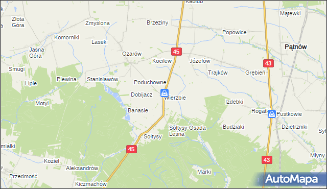 mapa Wierzbie gmina Praszka, Wierzbie gmina Praszka na mapie Targeo