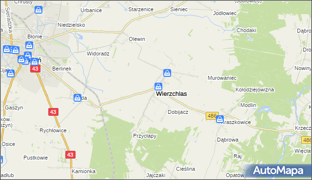 mapa Wierzchlas powiat wieluński, Wierzchlas powiat wieluński na mapie Targeo