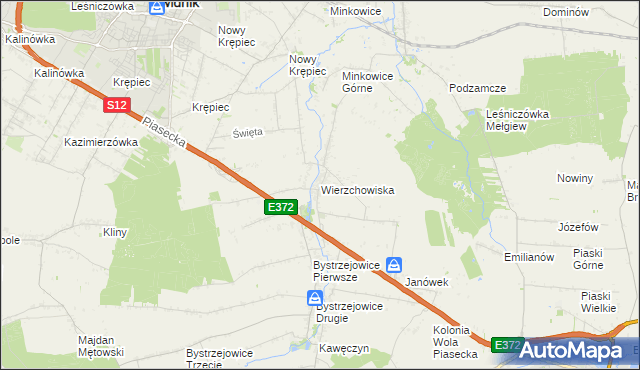 mapa Wierzchowiska gmina Piaski, Wierzchowiska gmina Piaski na mapie Targeo