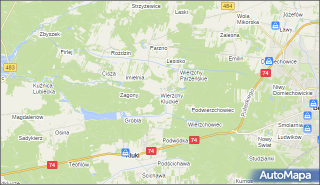 mapa Wierzchy Kluckie, Wierzchy Kluckie na mapie Targeo