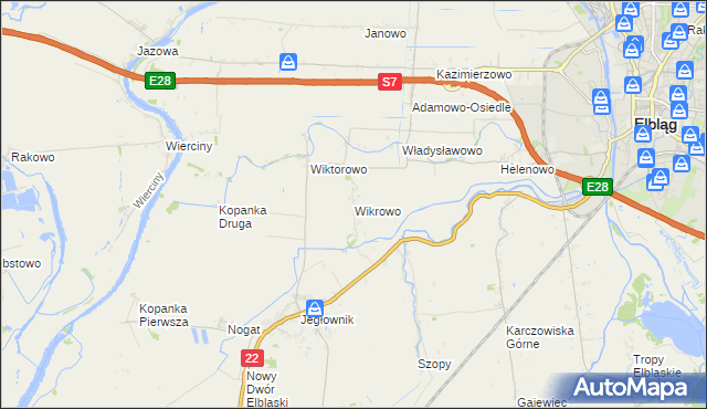 mapa Wikrowo gmina Gronowo Elbląskie, Wikrowo gmina Gronowo Elbląskie na mapie Targeo