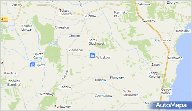 mapa Wilczków gmina Goszczanów, Wilczków gmina Goszczanów na mapie Targeo