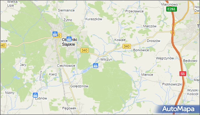 mapa Wilczyn gmina Oborniki Śląskie, Wilczyn gmina Oborniki Śląskie na mapie Targeo