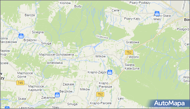 mapa Wilków gmina Bodzentyn, Wilków gmina Bodzentyn na mapie Targeo