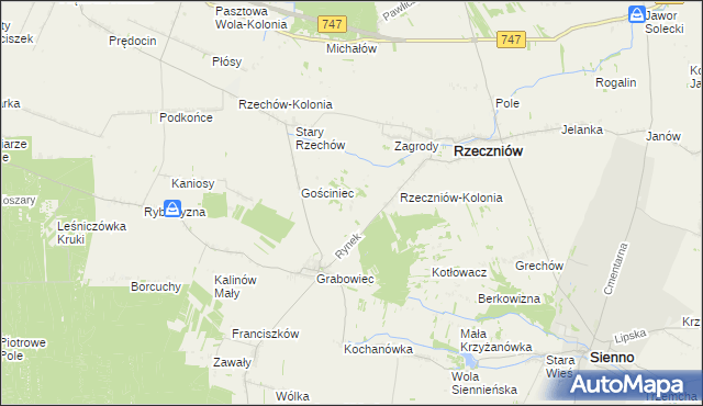 mapa Wincentów gmina Rzeczniów, Wincentów gmina Rzeczniów na mapie Targeo