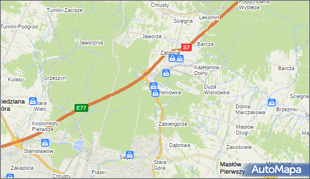 mapa Wiśniówka gmina Masłów, Wiśniówka gmina Masłów na mapie Targeo