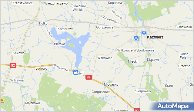 mapa Witkowice gmina Kaźmierz, Witkowice gmina Kaźmierz na mapie Targeo
