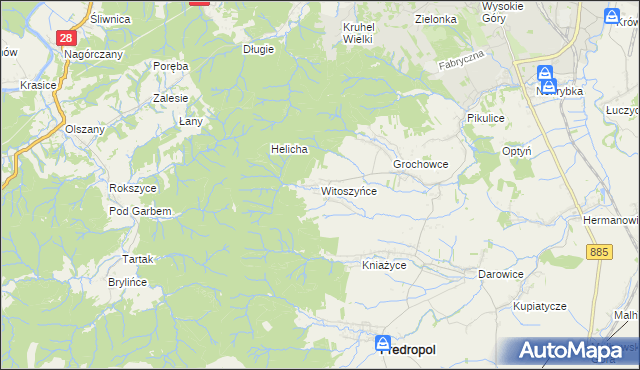 mapa Witoszyńce, Witoszyńce na mapie Targeo