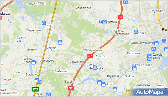 mapa Władysławów gmina Lesznowola, Władysławów gmina Lesznowola na mapie Targeo