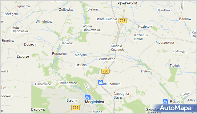 mapa Wodziczna gmina Mogielnica, Wodziczna gmina Mogielnica na mapie Targeo