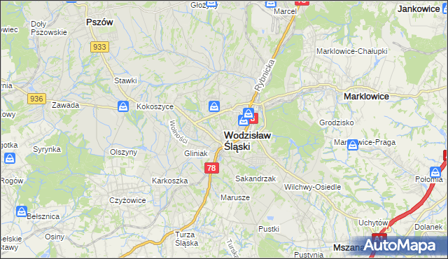 mapa Wodzisławia Śląskiego, Wodzisław Śląski na mapie Targeo