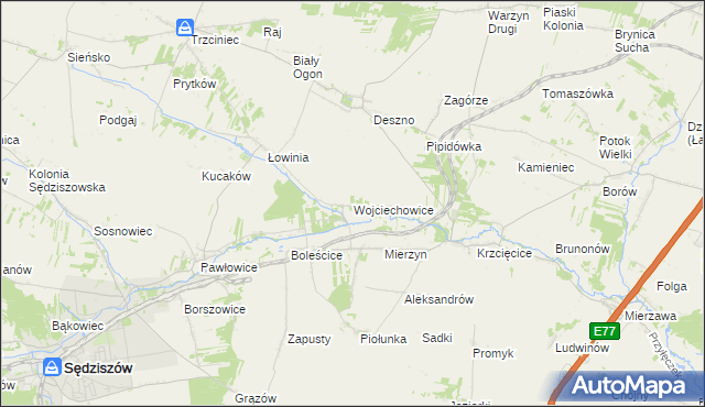 mapa Wojciechowice gmina Sędziszów, Wojciechowice gmina Sędziszów na mapie Targeo
