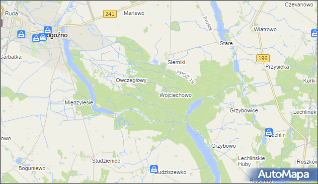 mapa Wojciechowo gmina Rogoźno, Wojciechowo gmina Rogoźno na mapie Targeo