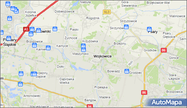 mapa Wojkowice powiat będziński, Wojkowice powiat będziński na mapie Targeo