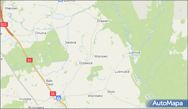 mapa Wojnowo gmina Szczecinek, Wojnowo gmina Szczecinek na mapie Targeo