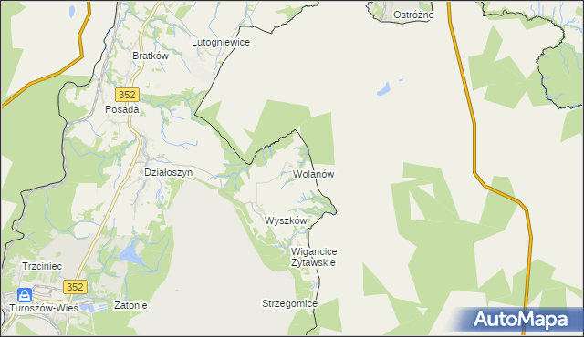 mapa Wolanów gmina Bogatynia, Wolanów gmina Bogatynia na mapie Targeo