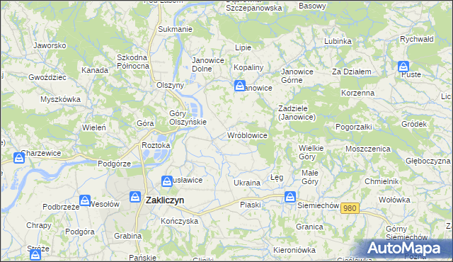 mapa Wróblowice gmina Zakliczyn, Wróblowice gmina Zakliczyn na mapie Targeo