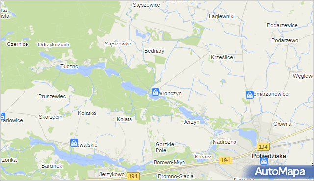 mapa Wronczyn gmina Pobiedziska, Wronczyn gmina Pobiedziska na mapie Targeo