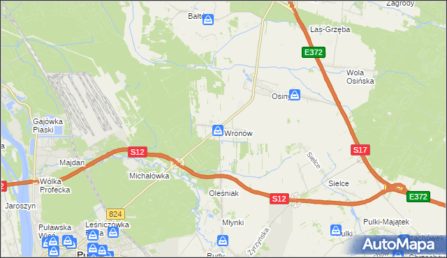 mapa Wronów gmina Końskowola, Wronów gmina Końskowola na mapie Targeo